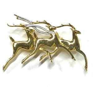 Flying Reindeer Brooch Two Tone Christmas Pin